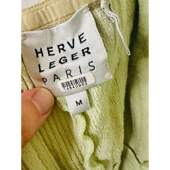 HERVÉ LÉGER Green Knit Strapless Bodycon Boucle Mini Dress Size Medium - Picture 12 of 14